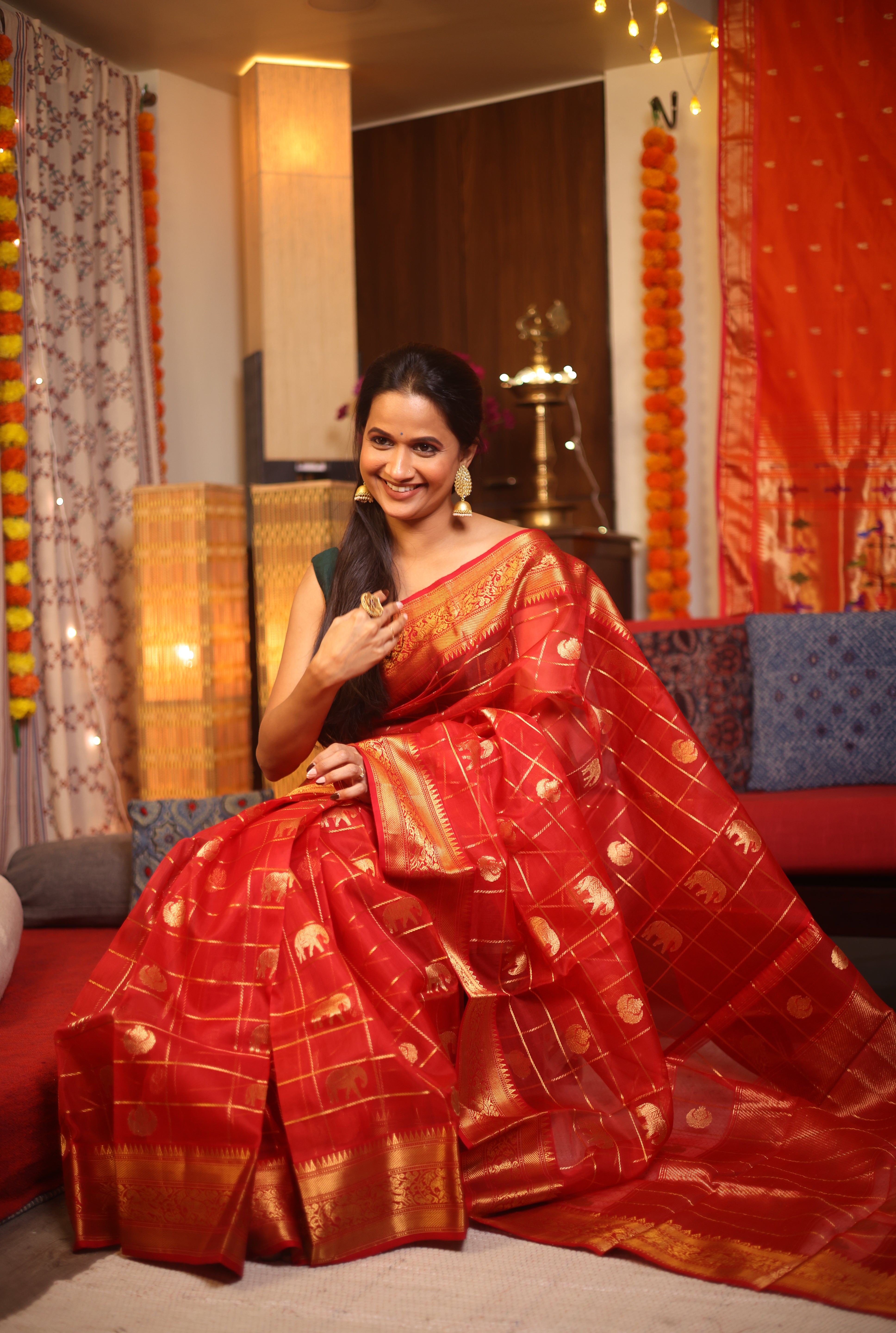 Red Chanderi Silk Saree-SRRCSS200