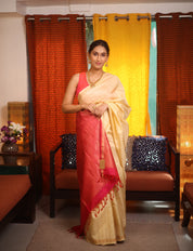 Cream Soft Silk Saree - SRCSSS459