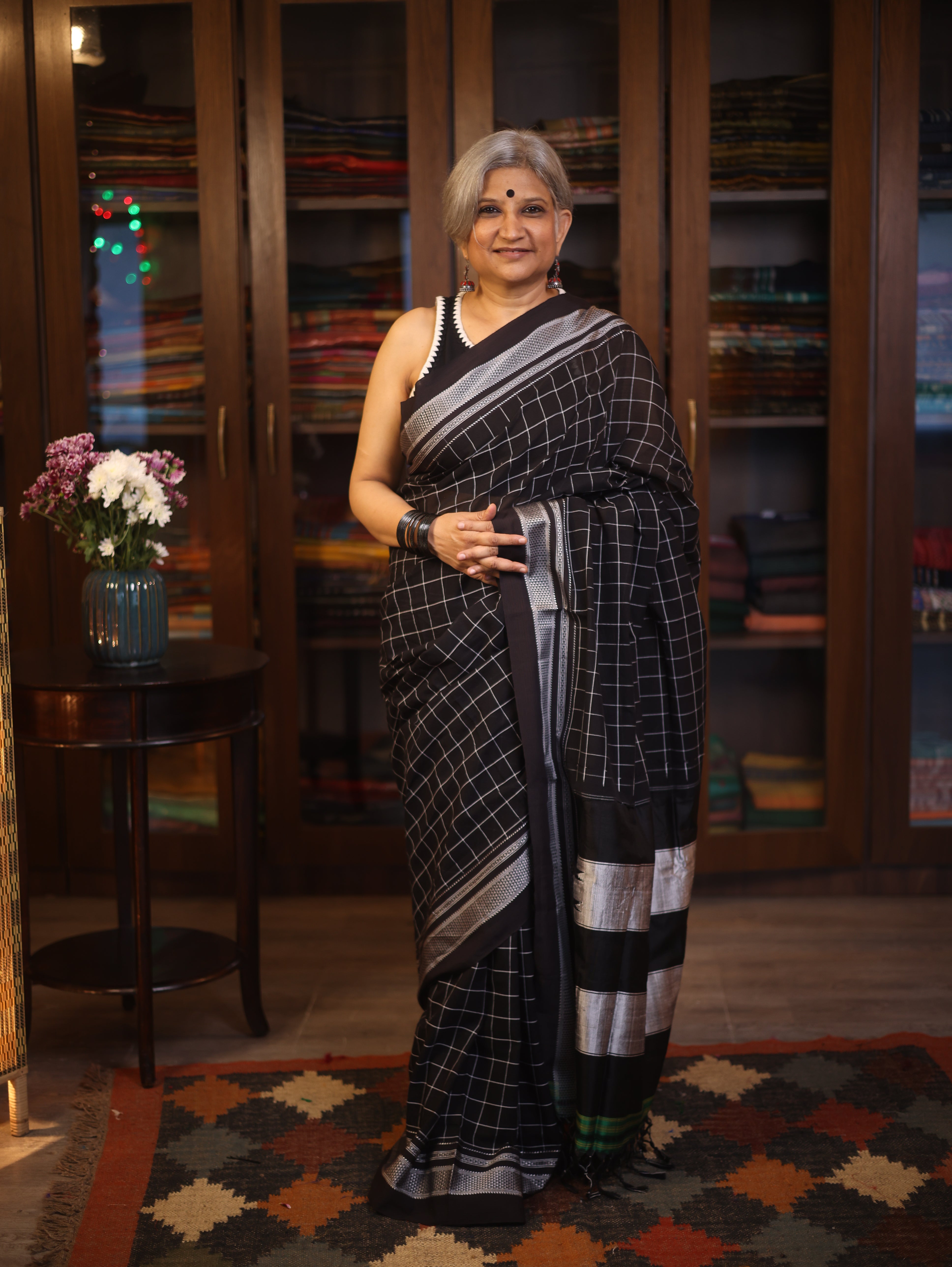 Black Cotton Ilkal Saree  - SRBCIS590