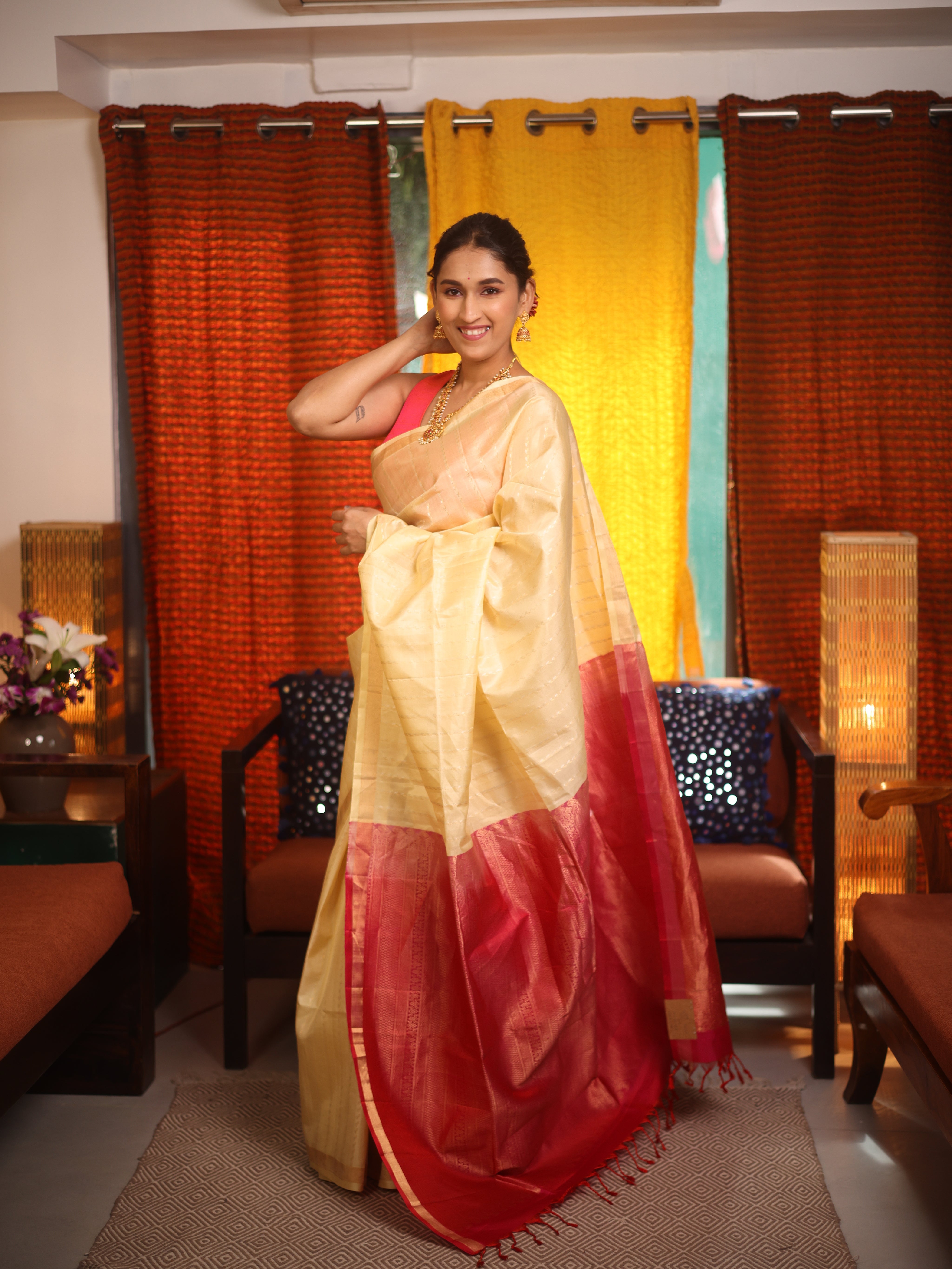 Cream Soft Silk Saree - SRCSSS459
