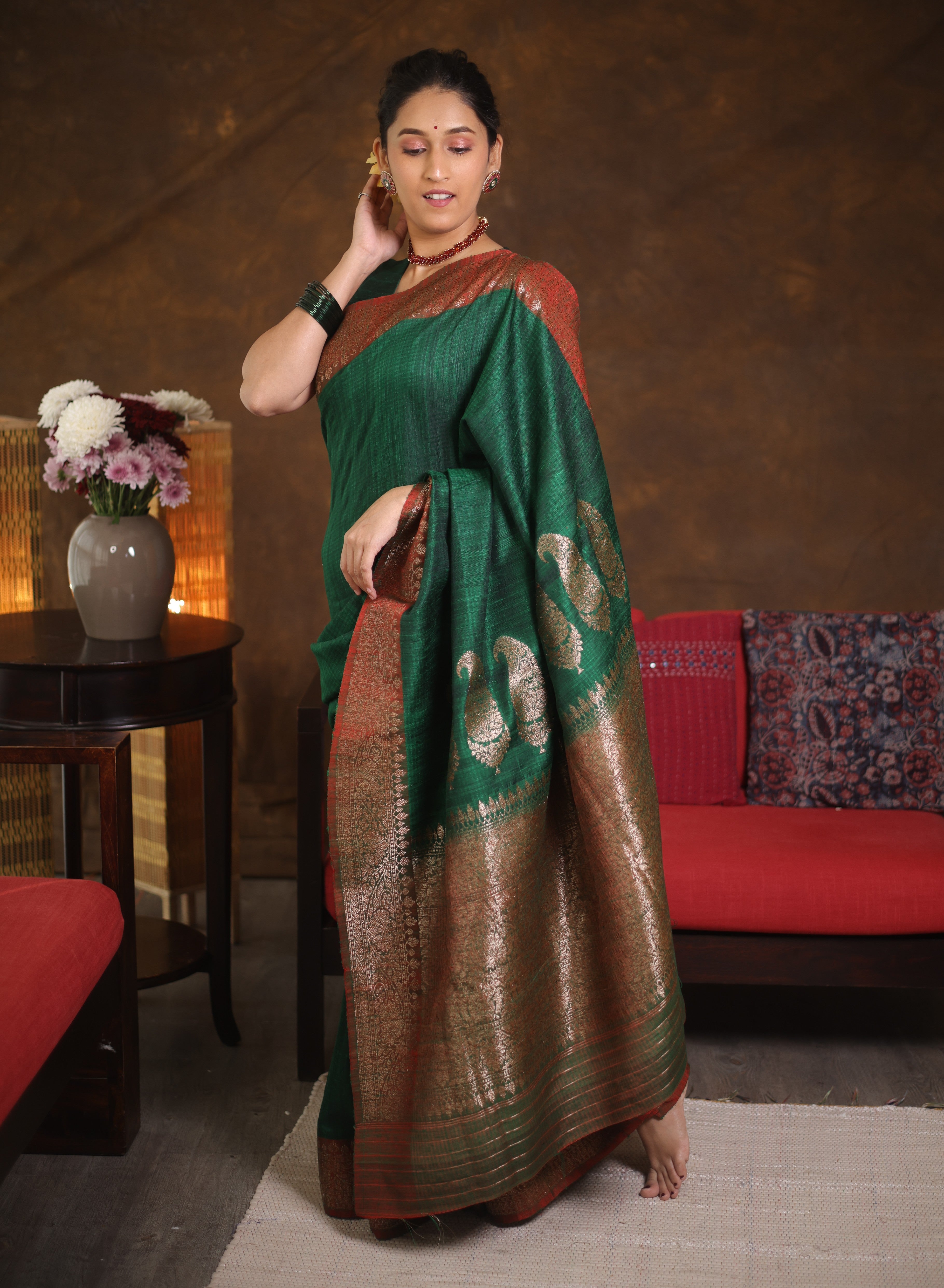 Grass Green Tussar Banarasi Silk Saree - SRGGBSS830