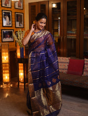 Navy Blue Chanderi Silk Saree - SRNBCSS248