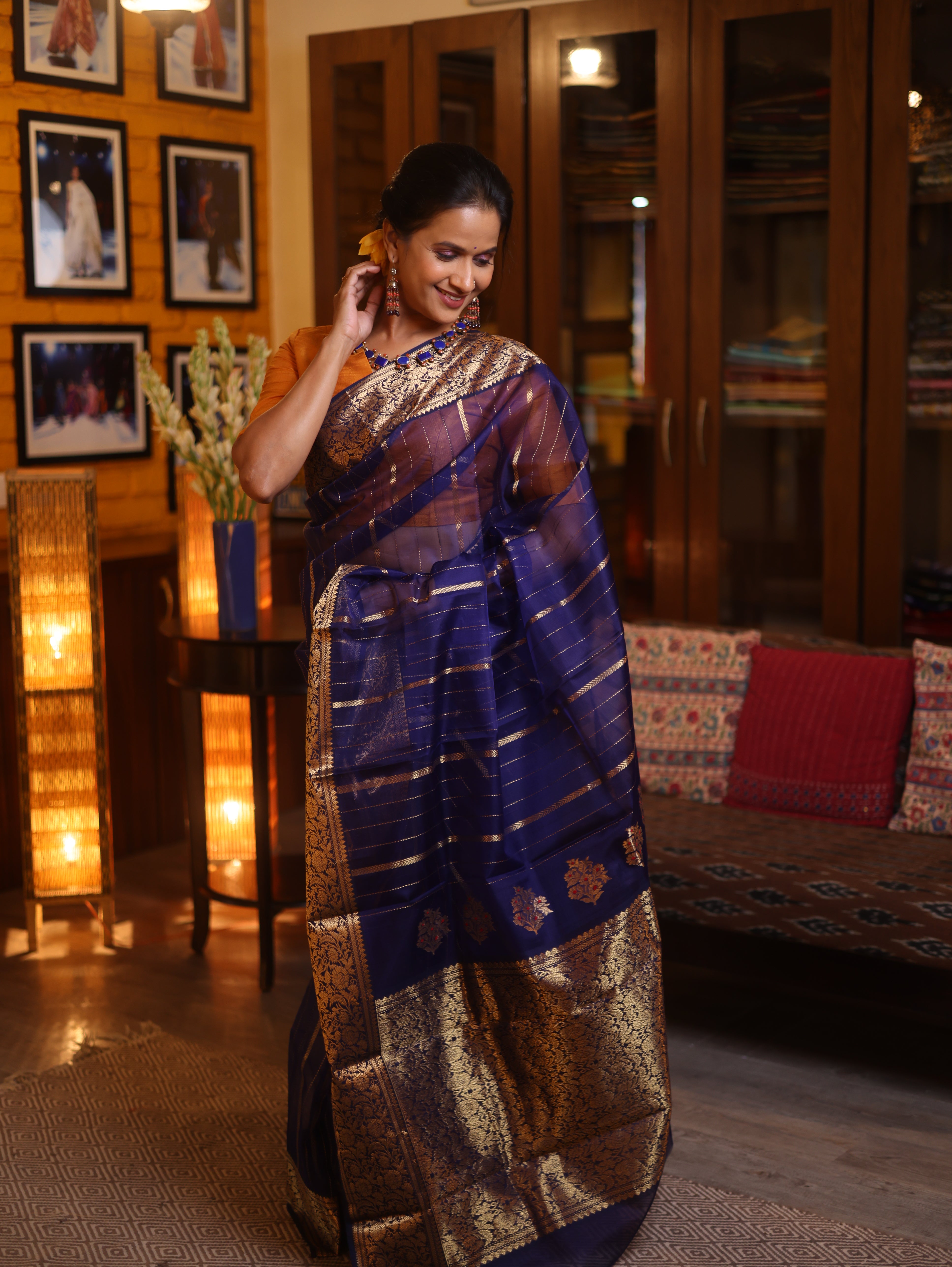 Navy Blue Chanderi Silk Saree - SRNBCSS248