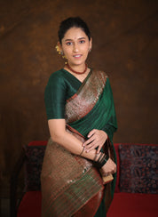 Grass Green Tussar Banarasi Silk Saree - SRGGBSS830