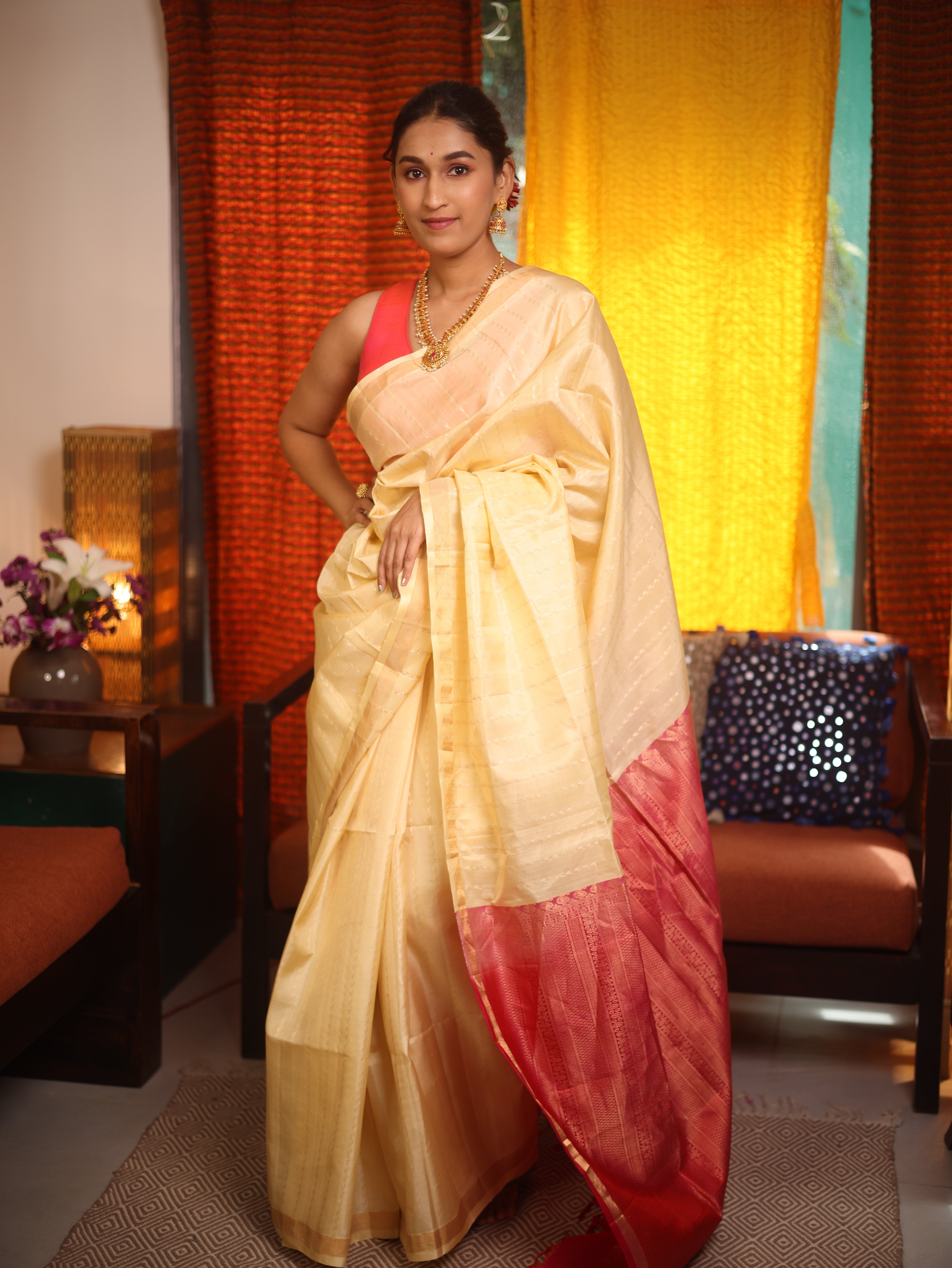 Cream Soft Silk Saree - SRCSSS459