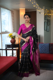 Black Soft Silk Saree - SRBSSS399