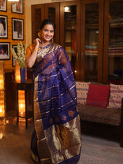 Navy Blue Chanderi Silk Saree - SRNBCSS248