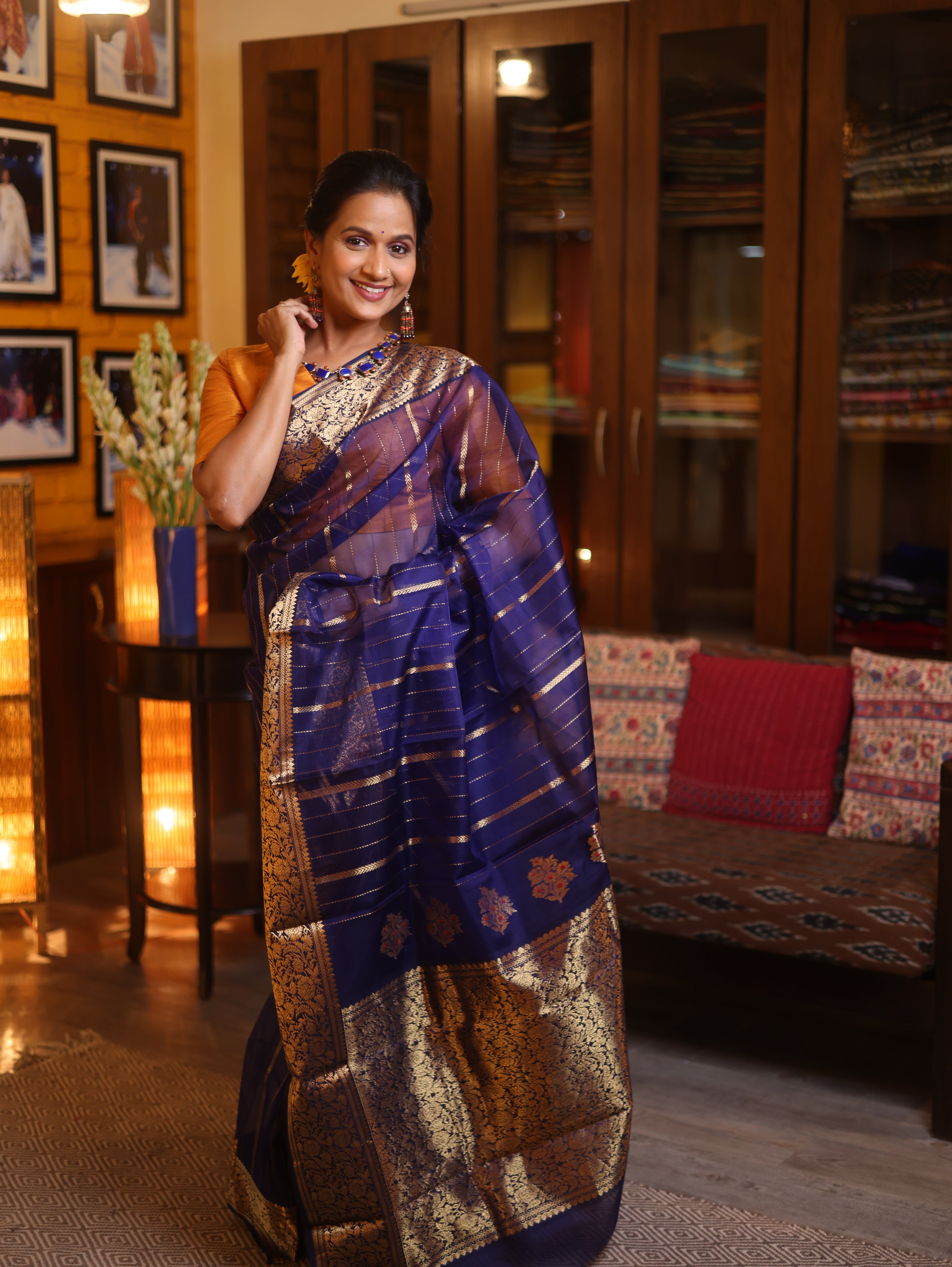 Navy Blue Chanderi Silk Saree - SRNBCSS248