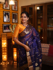 Navy Blue Chanderi Silk Saree - SRNBCSS248
