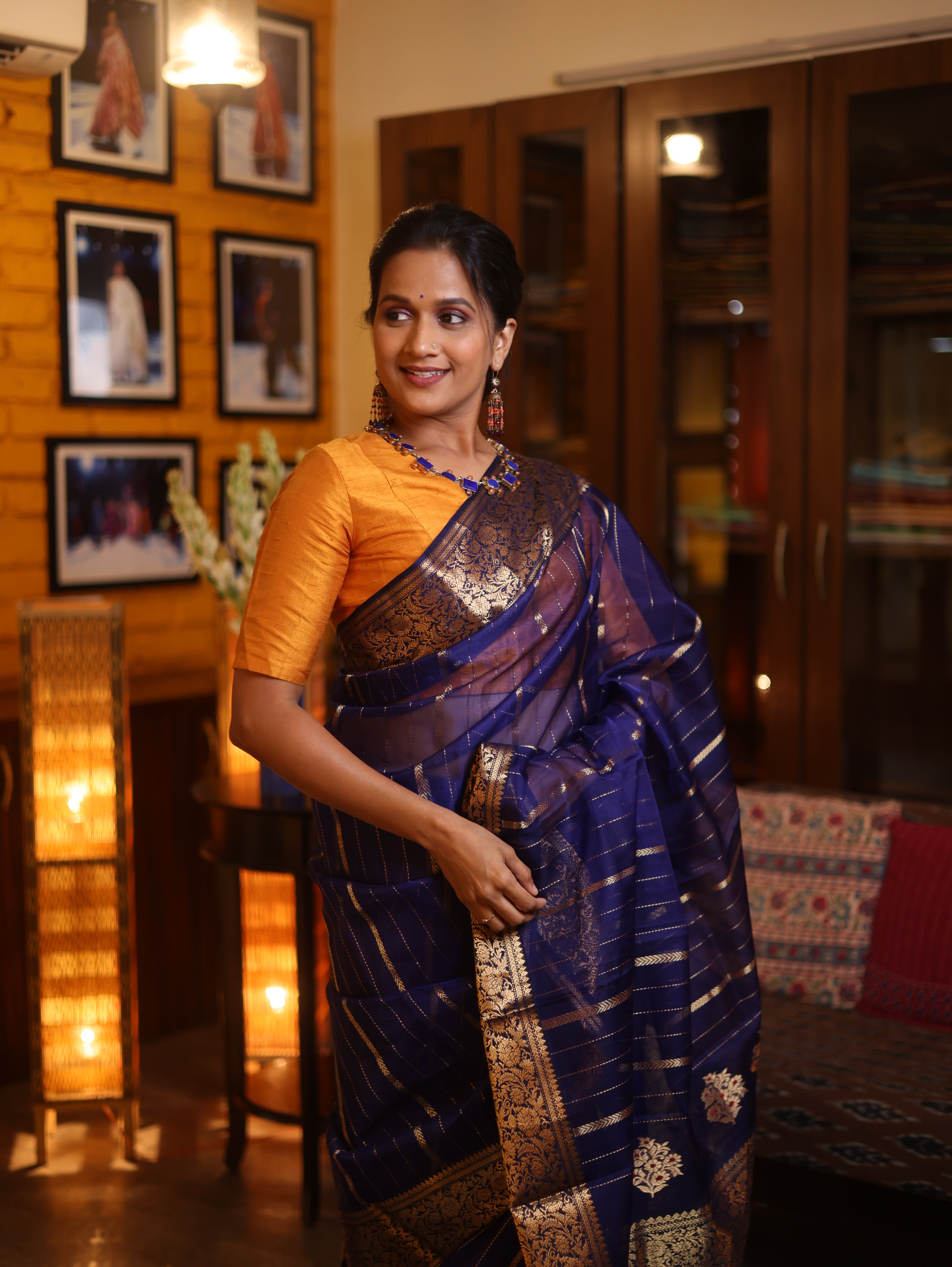 Navy Blue Chanderi Silk Saree - SRNBCSS248