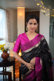 Black Soft Silk Saree - SRBSSS399