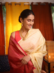 Cream Soft Silk Saree - SRCSSS459