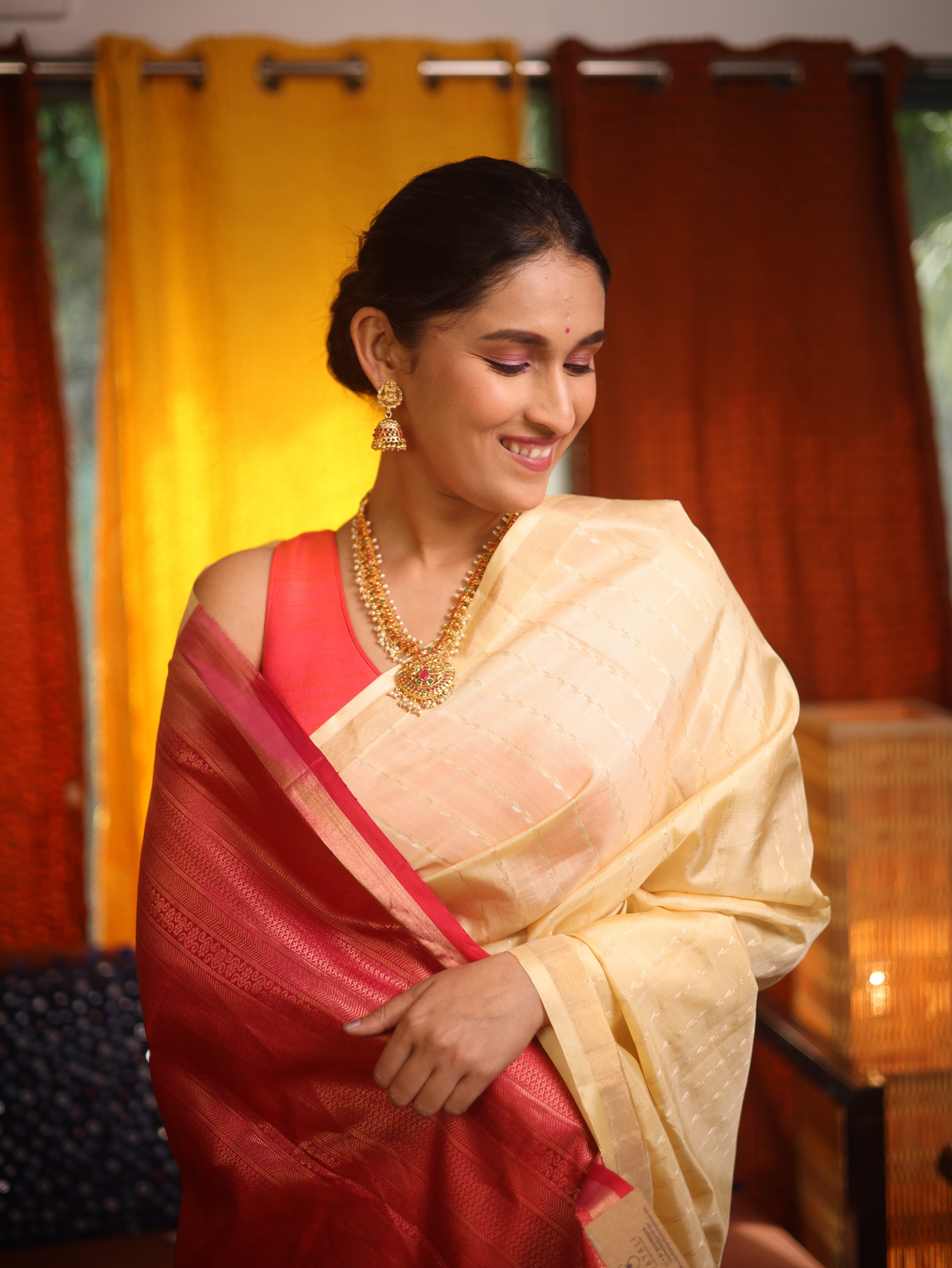 Cream Soft Silk Saree - SRCSSS459