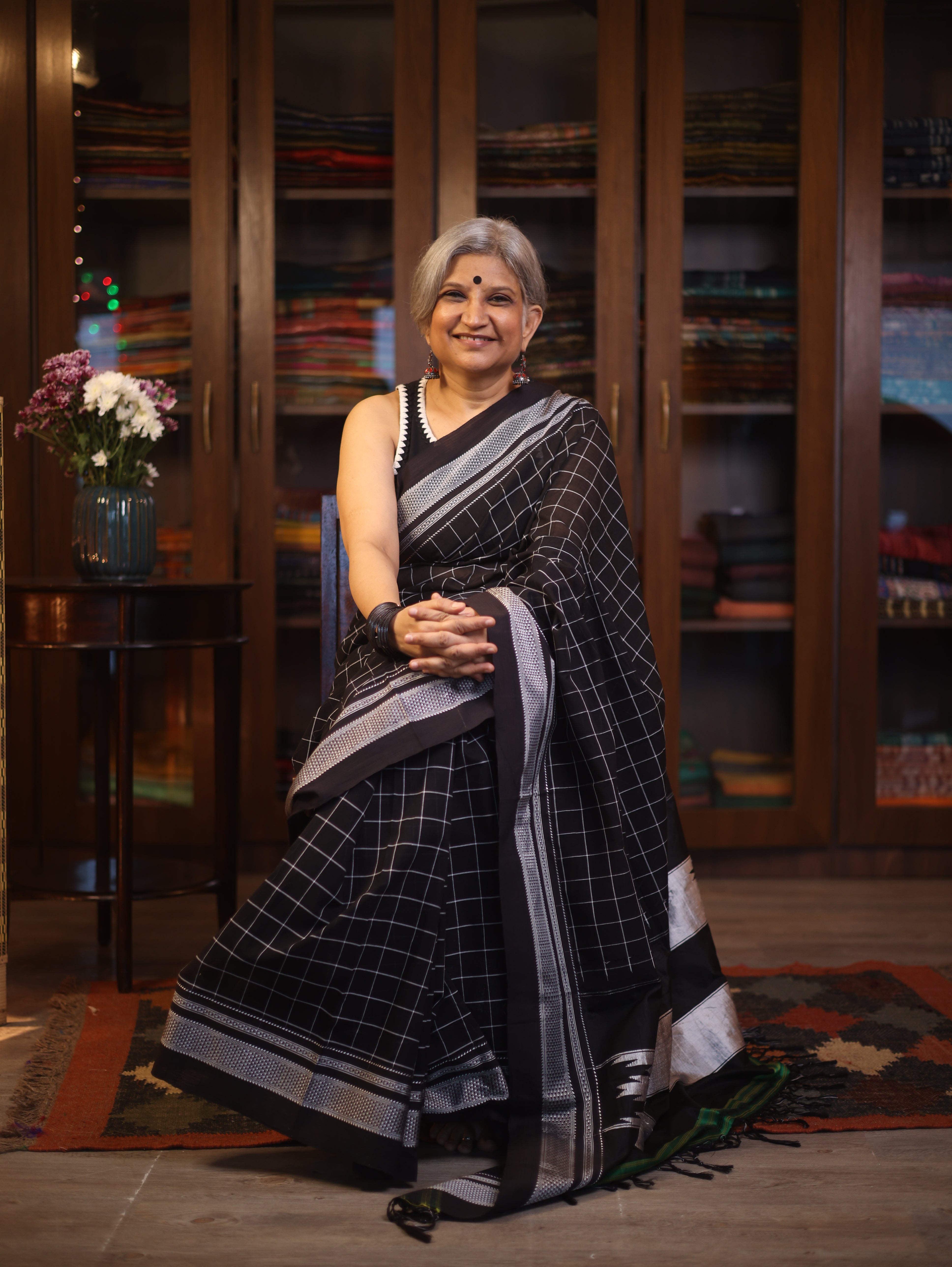 Black Cotton Ilkal Saree  - SRBCIS590