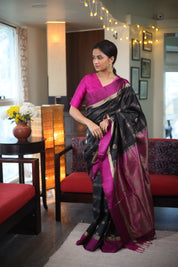 Black Soft Silk Saree - SRBSSS399