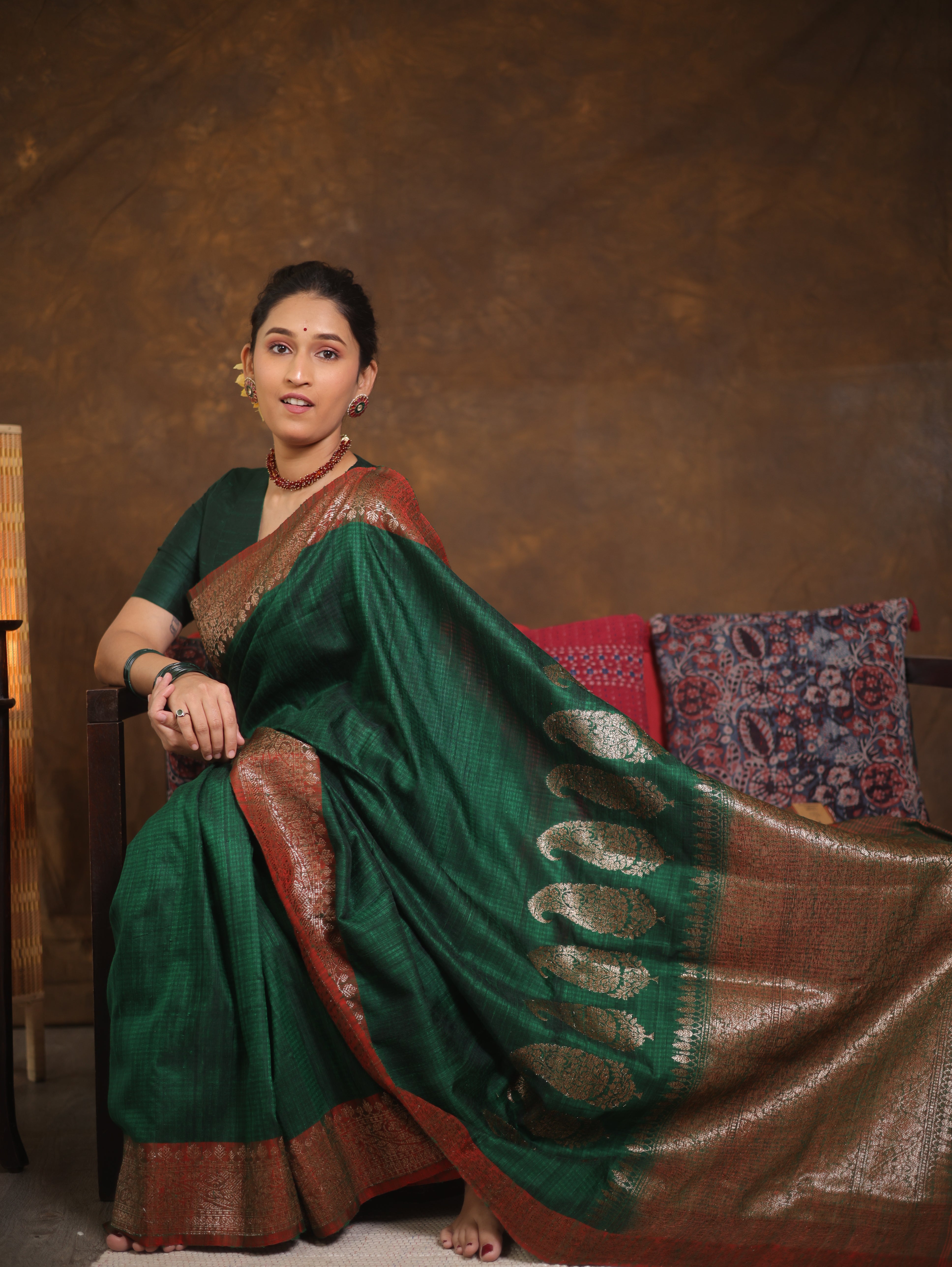 Grass Green Tussar Banarasi Silk Saree - SRGGBSS830