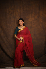 Red Cotton Mangalgiri Saree - SRRCMS41