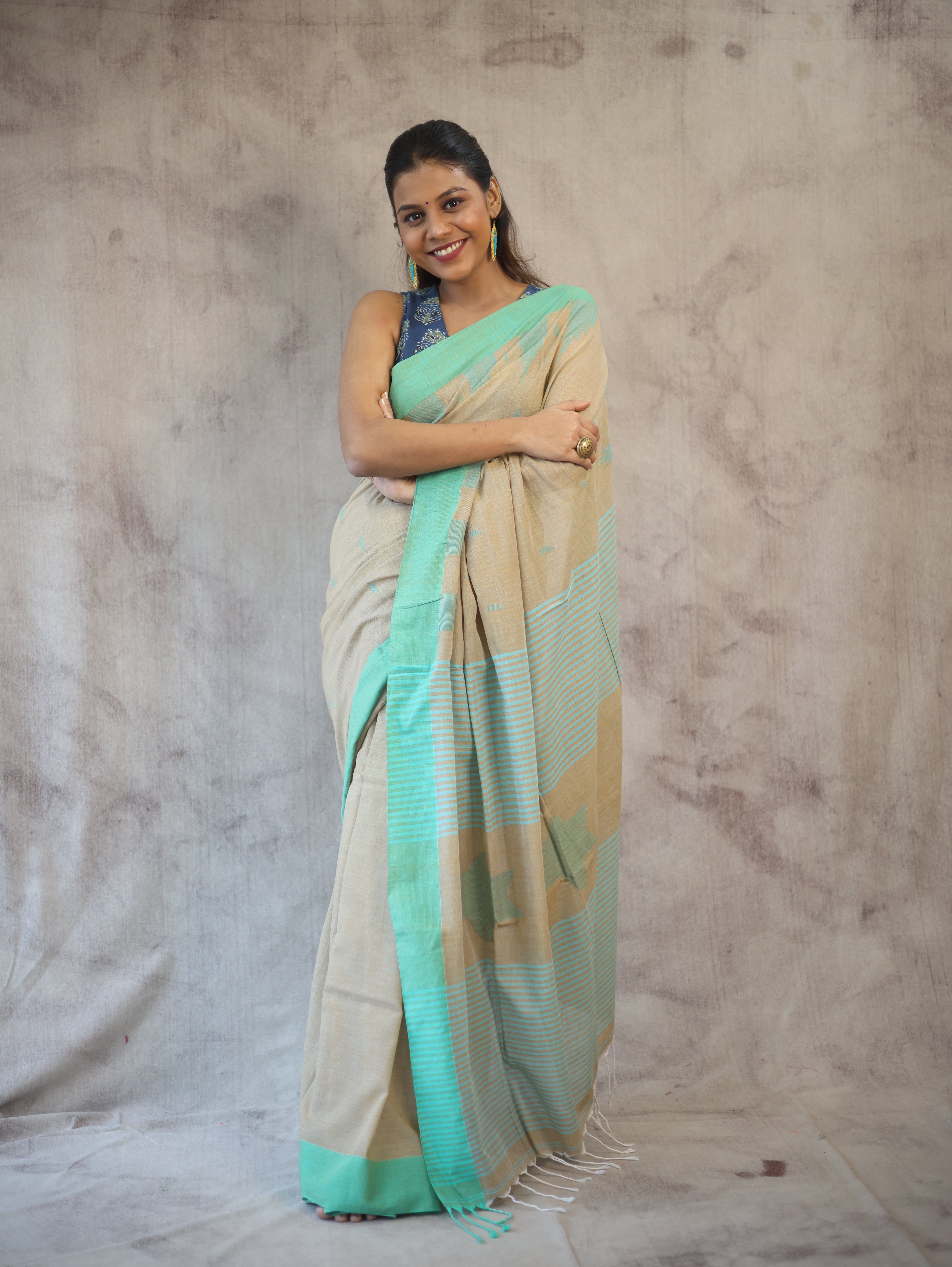 Pastel Brown Cotton Star Jamdani Saree - SRPBSCJS140