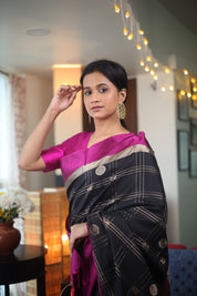 Black Soft Silk Saree - SRBSSS399