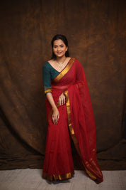 Red Cotton Mangalgiri Saree - SRRCMS41