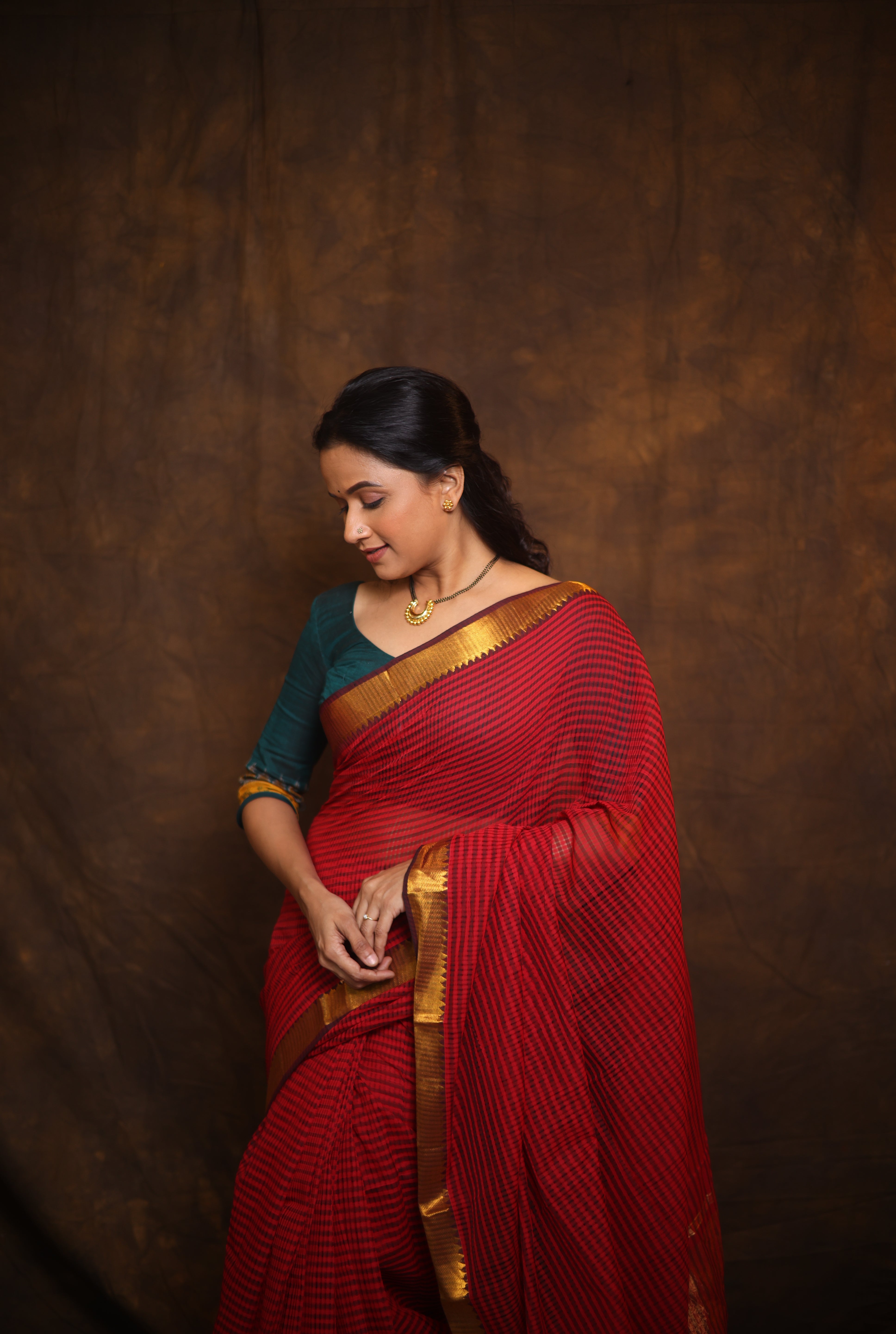 Red Cotton Mangalgiri Saree - SRRCMS41
