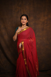 Red Cotton Mangalgiri Saree - SRRCMS41