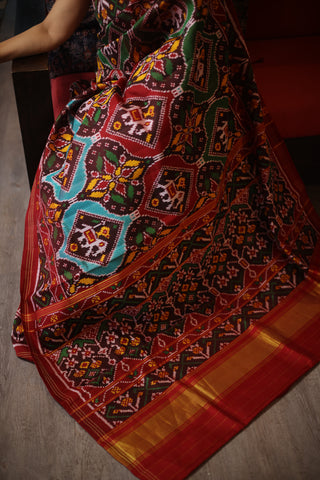 Brown Rajkot Patola Silk Saree-SRBRPSS121