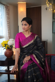 Black Soft Silk Saree - SRBSSS399