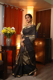 Black Kanchi Cotton Saree - SRBKCS187