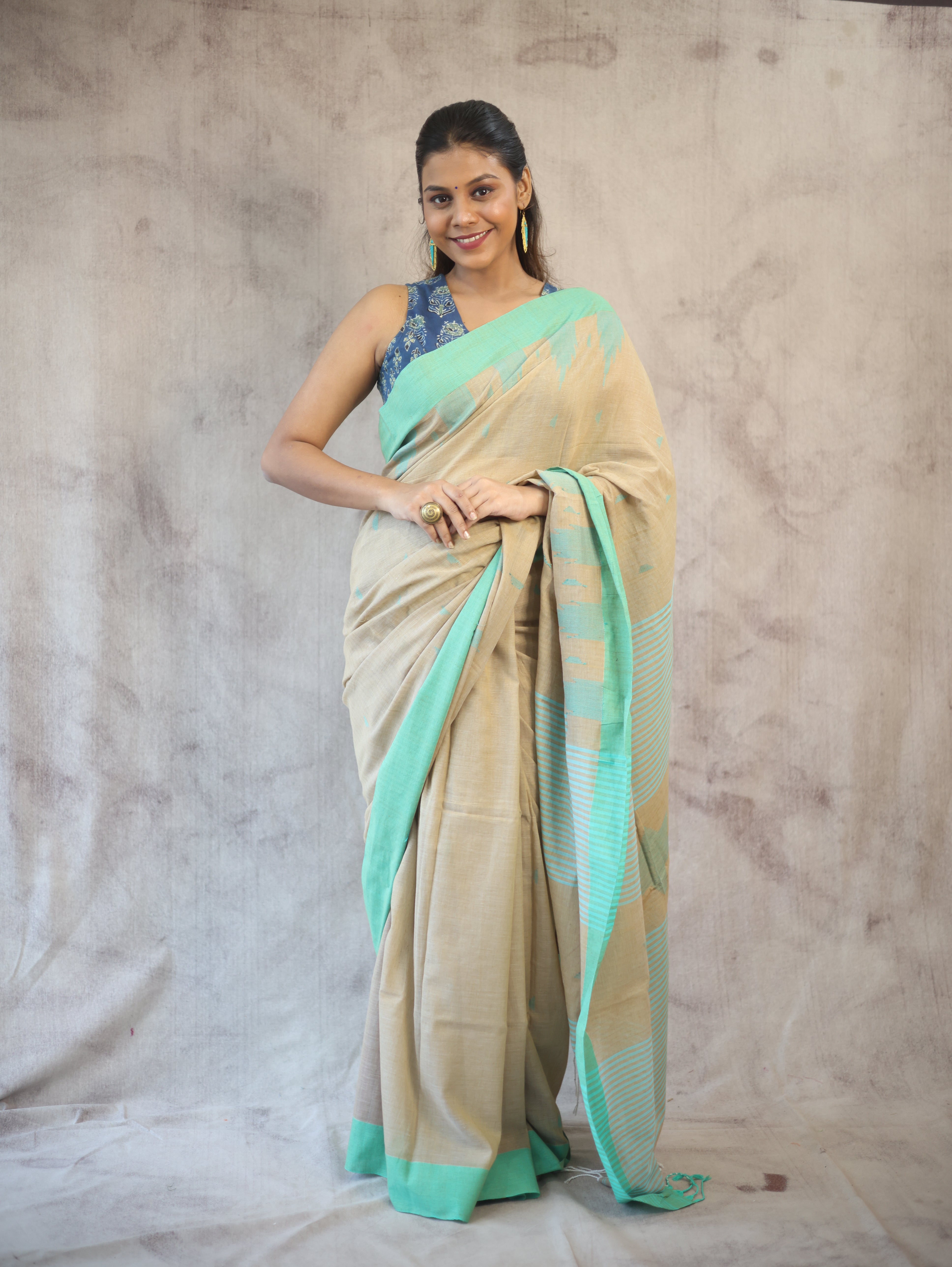 Pastel Brown Cotton Star Jamdani Saree - SRPBSCJS140
