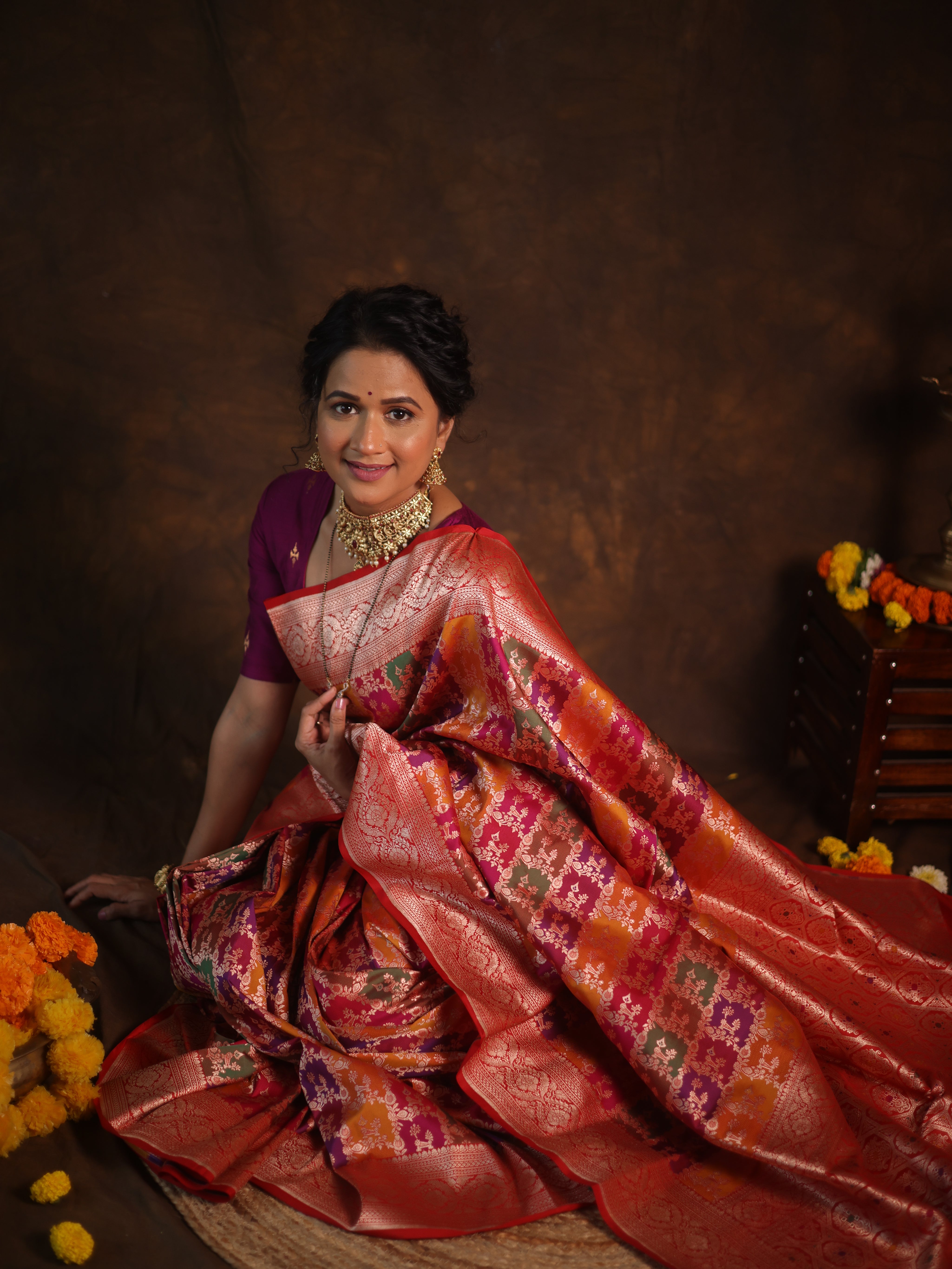 Multicolor Banarasi Silk Saree - Saavari - SSMBSS53