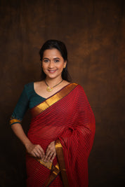 Red Cotton Mangalgiri Saree - SRRCMS41