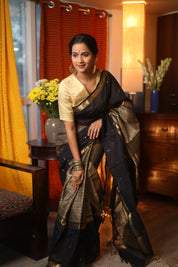 Black Kanchi Cotton Saree - SRBKCS187