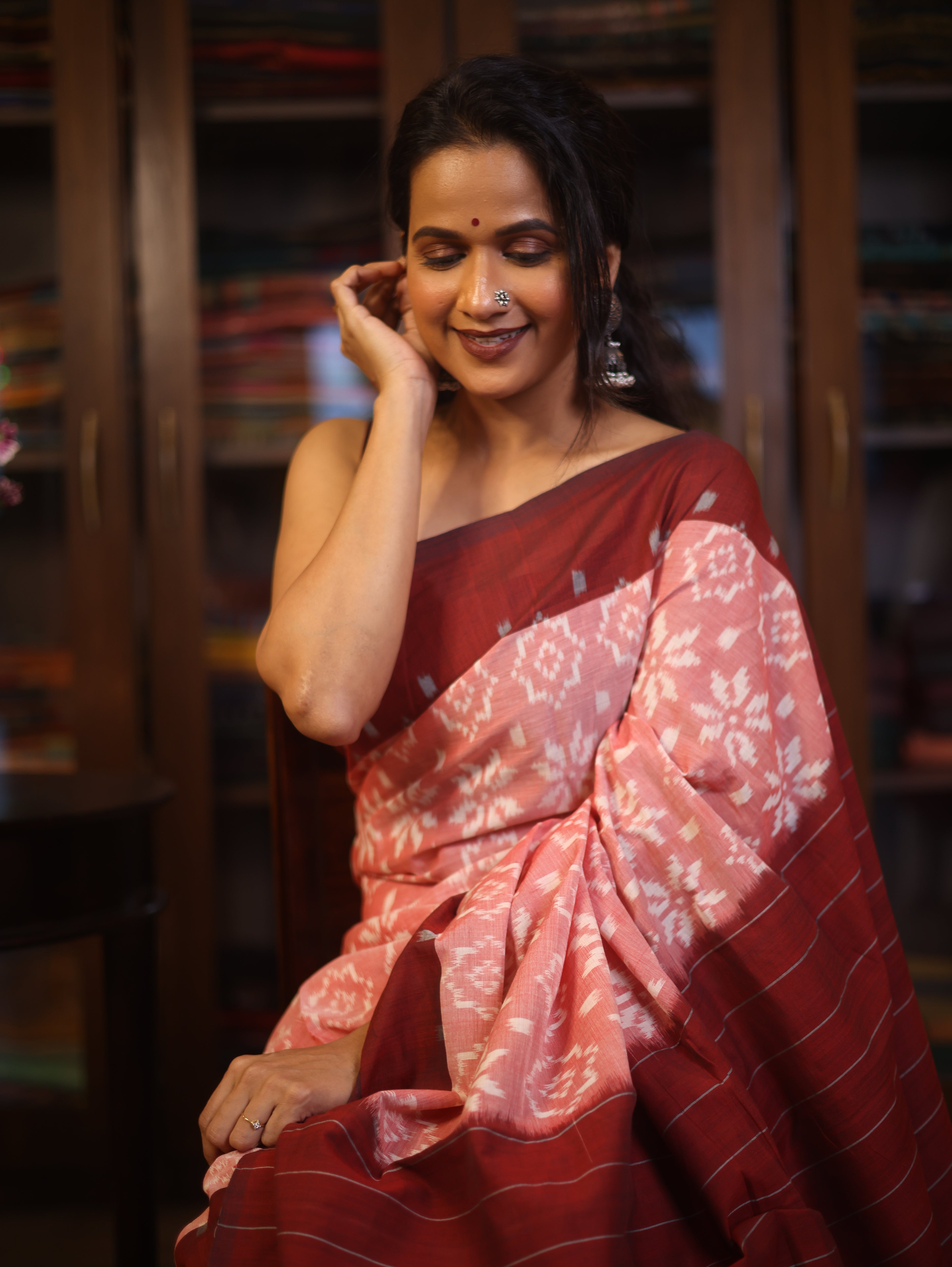 Red Pochampalli Cotton Ikat Saree - SRRPCIS449