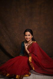 Red Cotton Mangalgiri Saree - SRRCMS41
