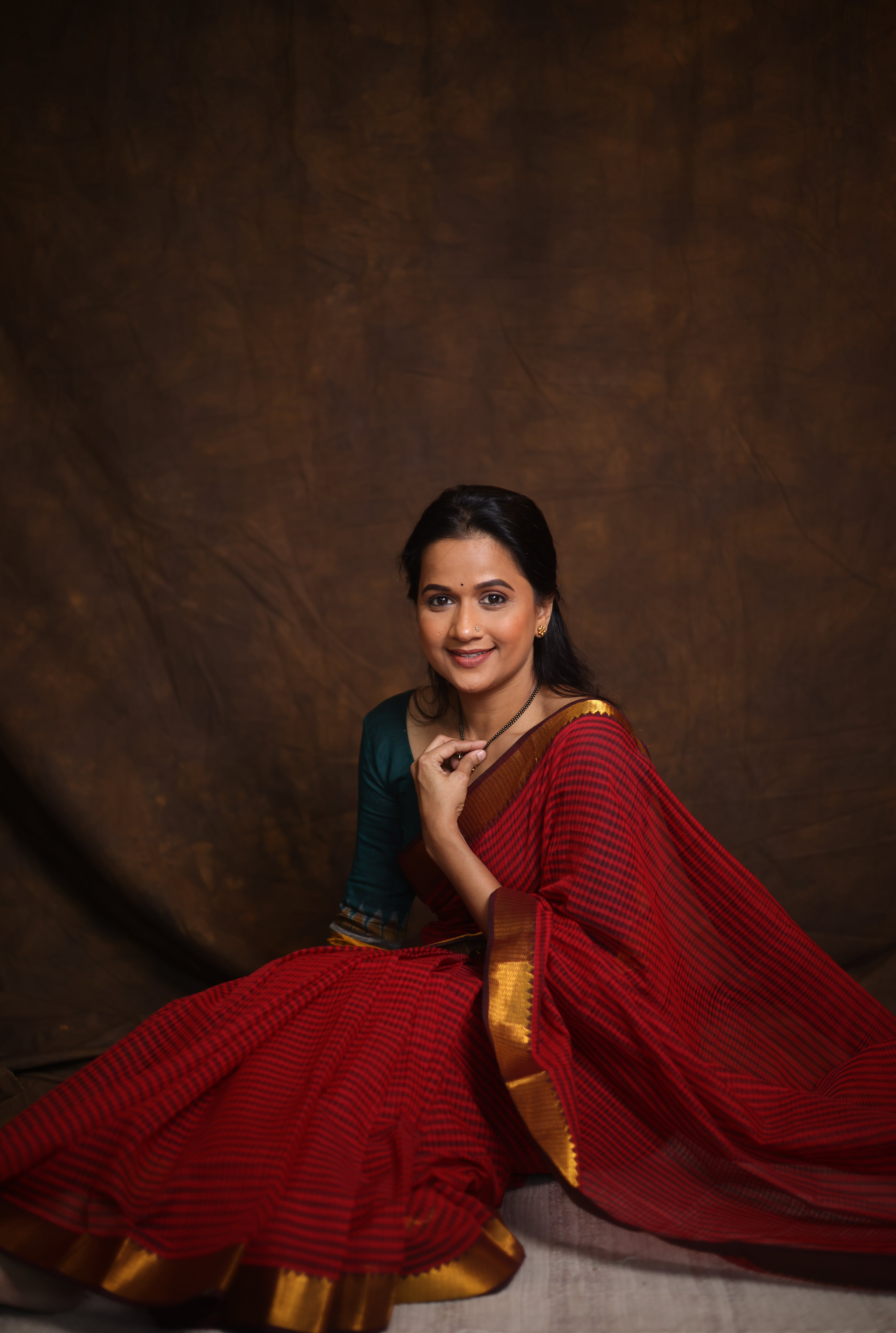 Red Cotton Mangalgiri Saree - SRRCMS41