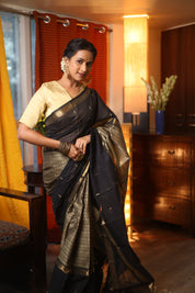 Black Kanchi Cotton Saree - SRBKCS187