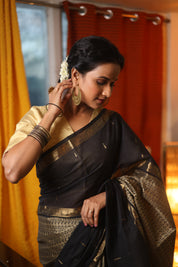 Black Kanchi Cotton Saree - SRBKCS187