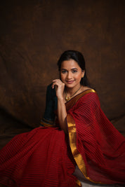 Red Cotton Mangalgiri Saree - SRRCMS41