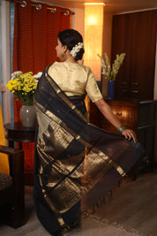 Black Kanchi Cotton Saree - SRBKCS187
