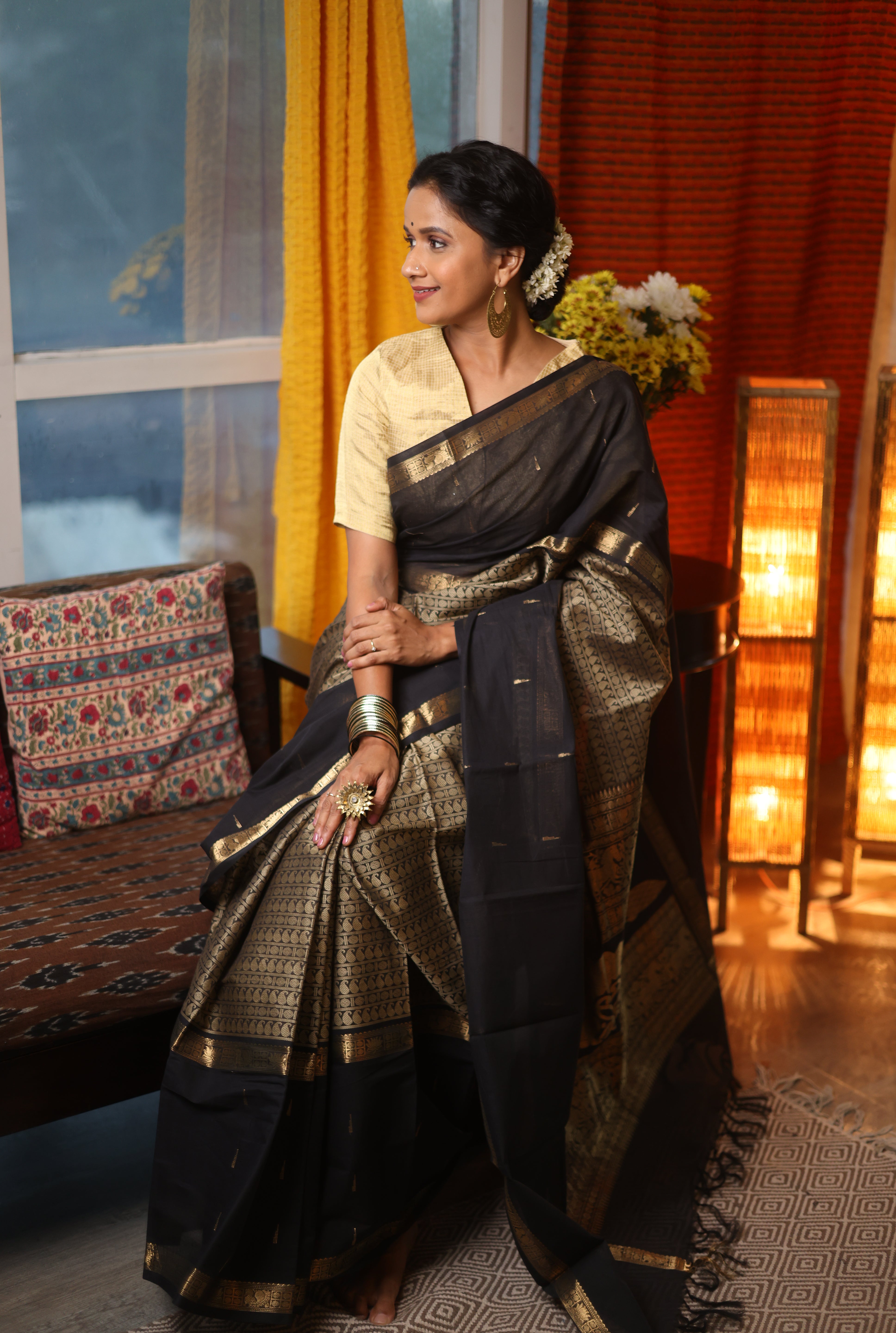 Black Kanchi Cotton Saree - SRBKCS187