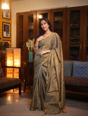 Two Tone Gold Maheshwari Tissue Saree - SRTTGMTS408