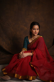 Red Cotton Mangalgiri Saree - SRRCMS41