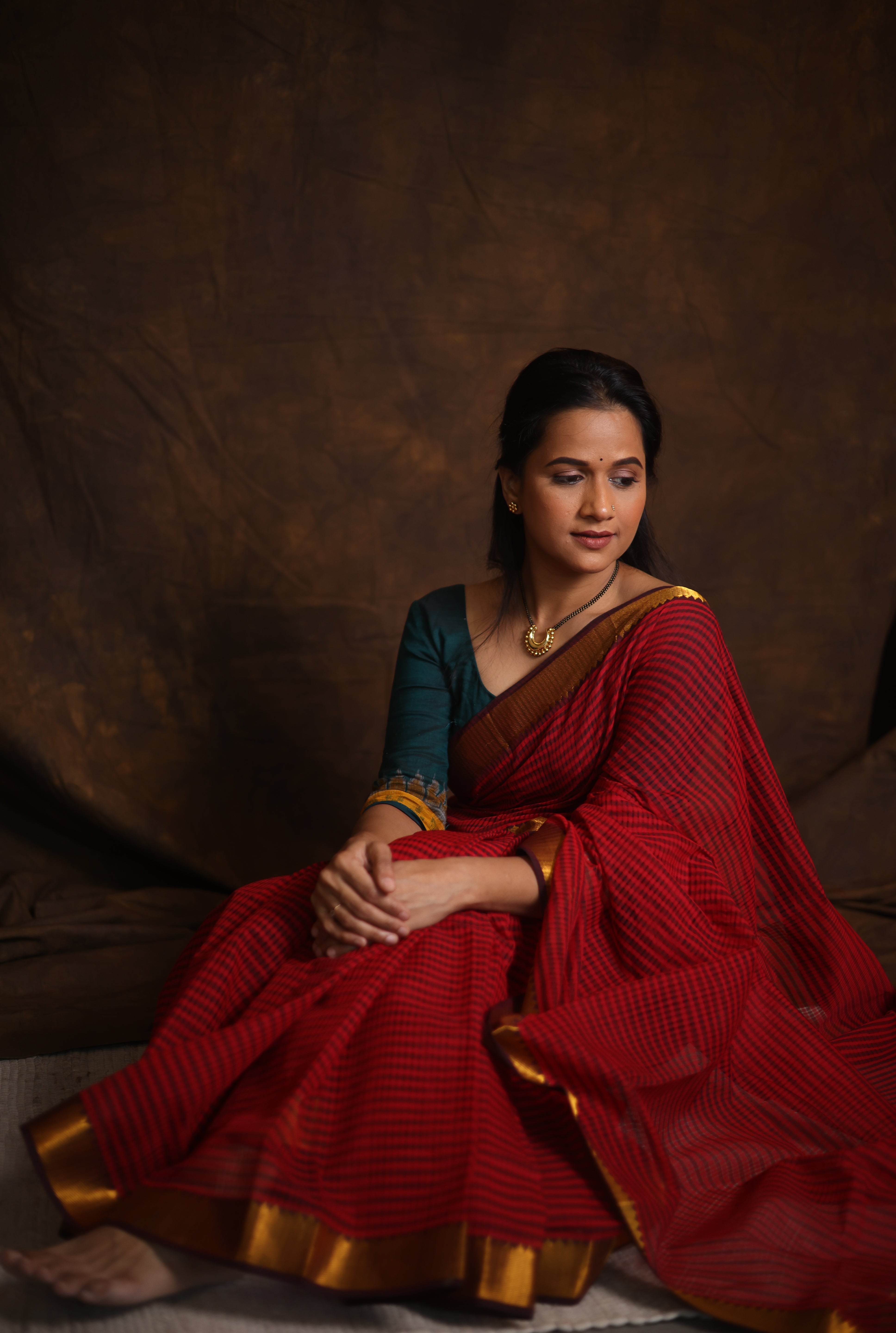 Red Cotton Mangalgiri Saree - SRRCMS41