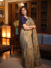 Two Tone Gold Maheshwari Tissue Saree - SRTTGMTS408