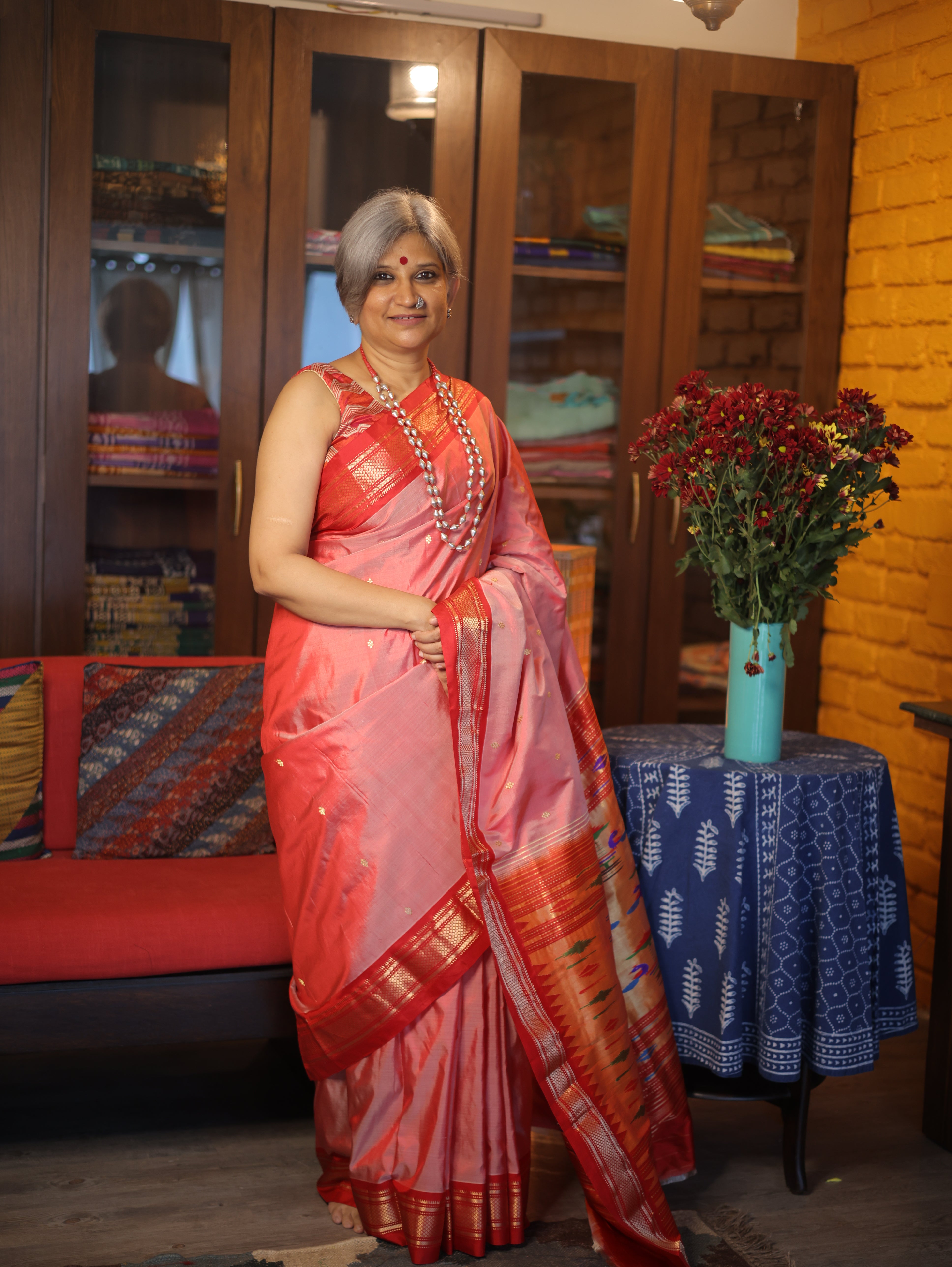Pastel Red Silk Paithani Saree-SRPRSPS554