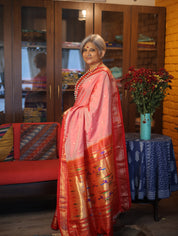 Pastel Red Silk Paithani Saree-SRPRSPS554