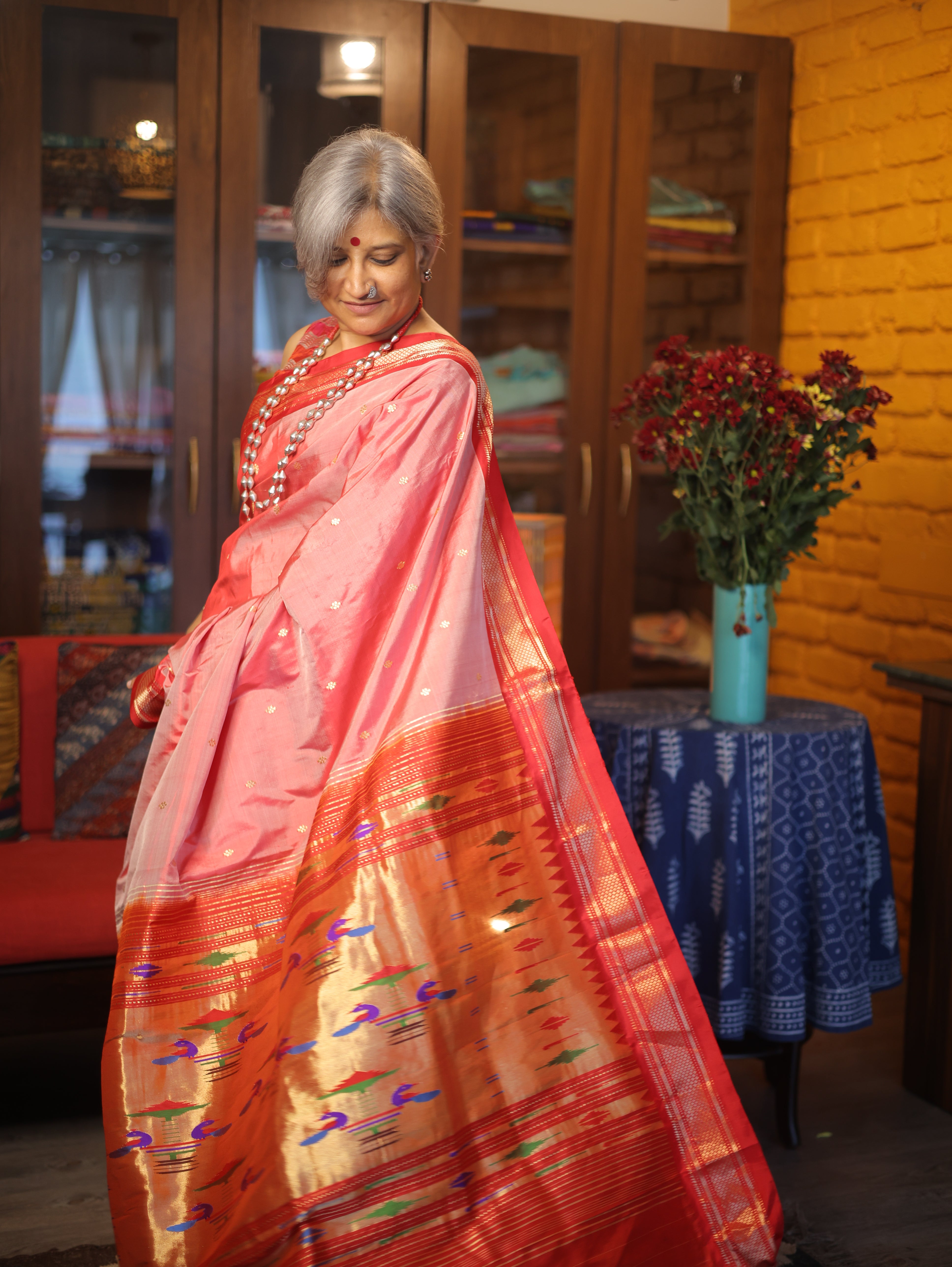 Pastel Red Silk Paithani Saree-SRPRSPS554