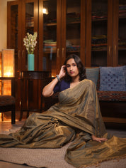 Two Tone Gold Maheshwari Tissue Saree - SRTTGMTS408