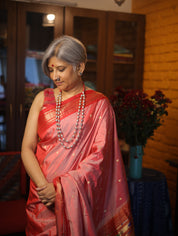 Pastel Red Silk Paithani Saree-SRPRSPS554